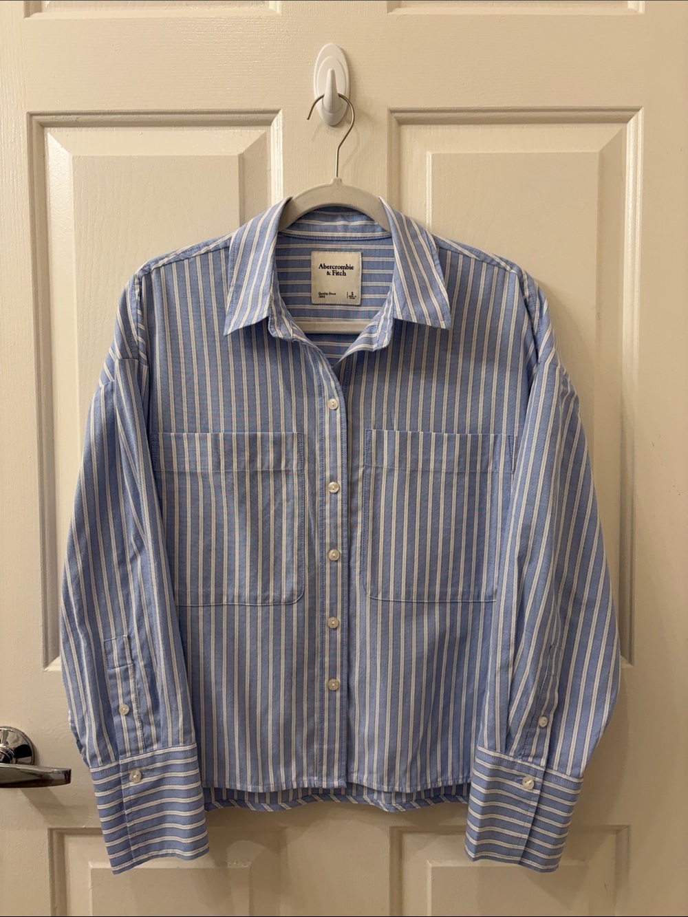 Abercrombie & Fitch Cotton Light Blue and White Stripe Button-Down Shirt